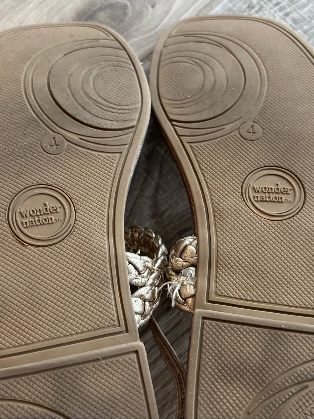 Girls' Braided Metallic Gold Toe-Loop Sandals